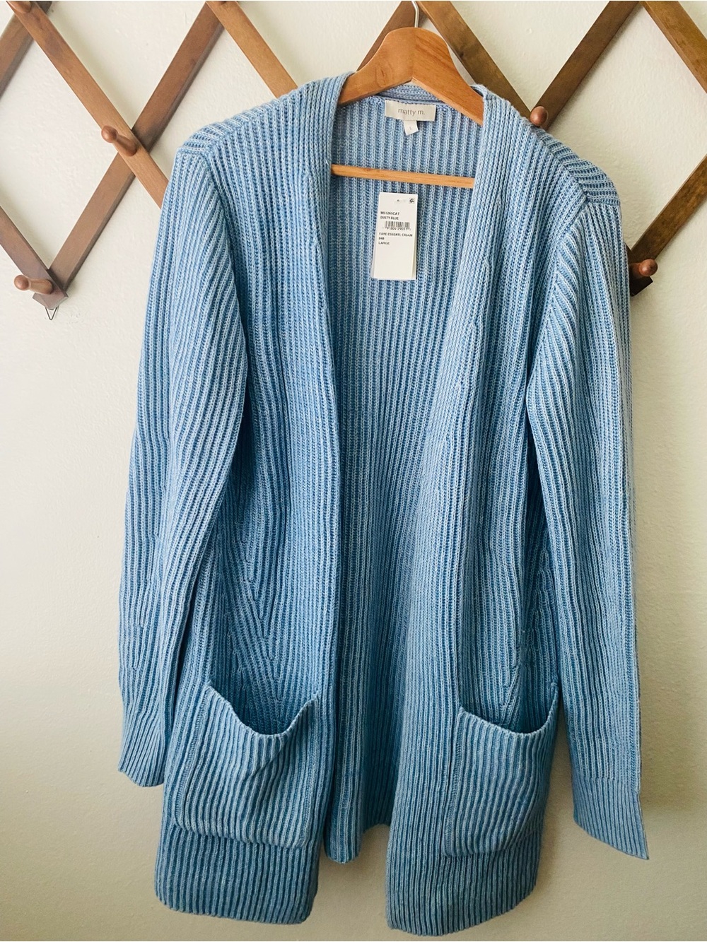 Matty M Light Blue Ribbed Open-Front Cardigan